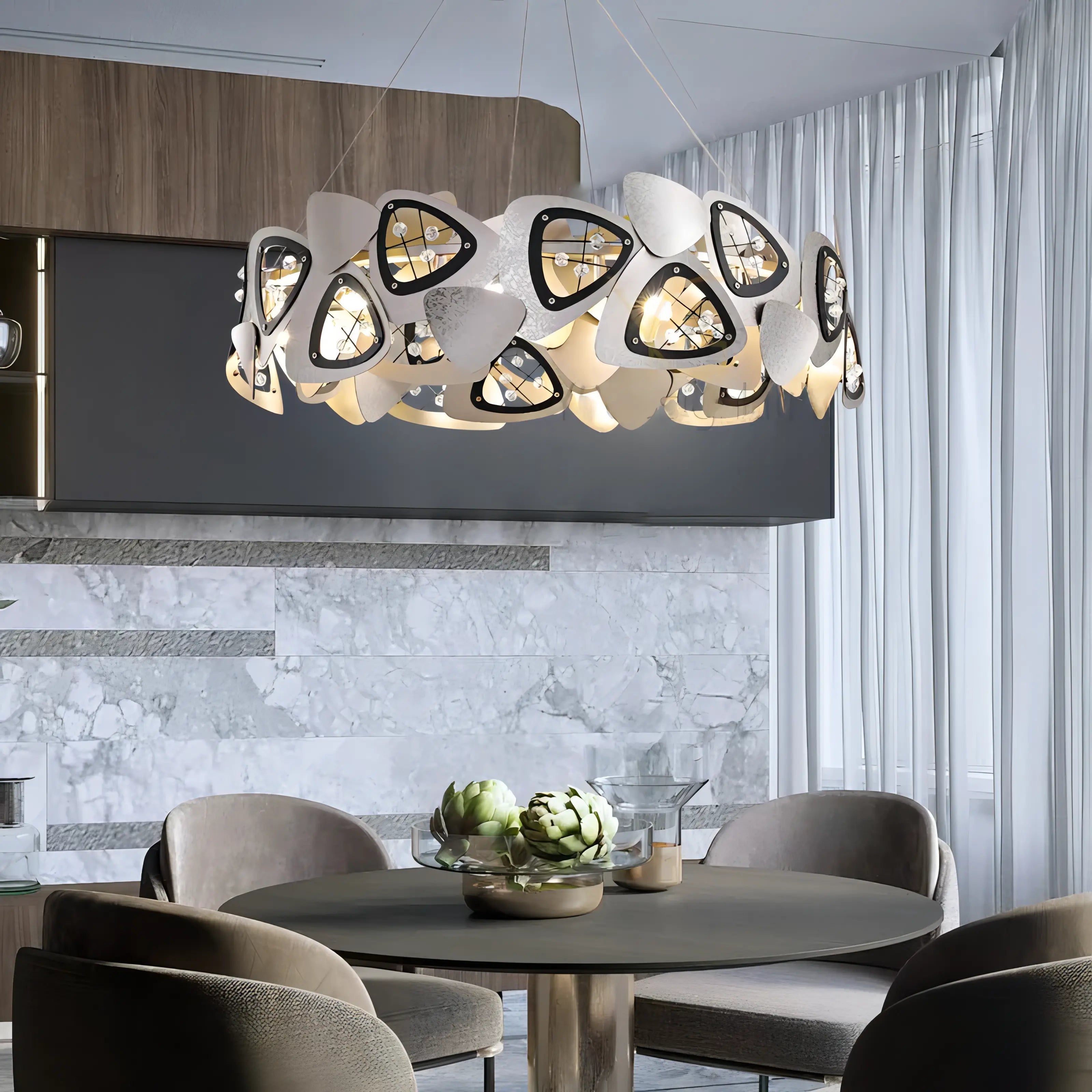 Nagel - Round Silver Leaf Hanging Ceiling Light