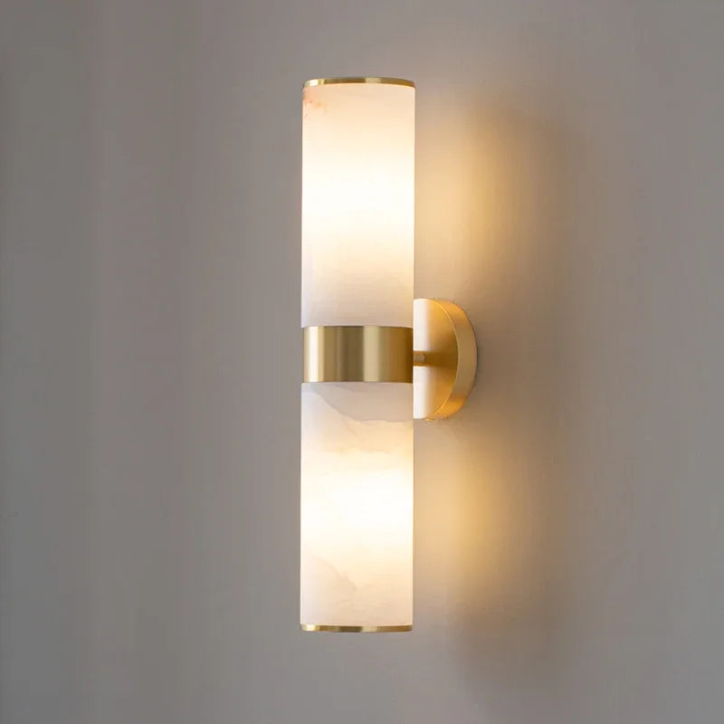 Fulvio - Natural Marble Stone Gold Cylindrical Up Down Wall Light