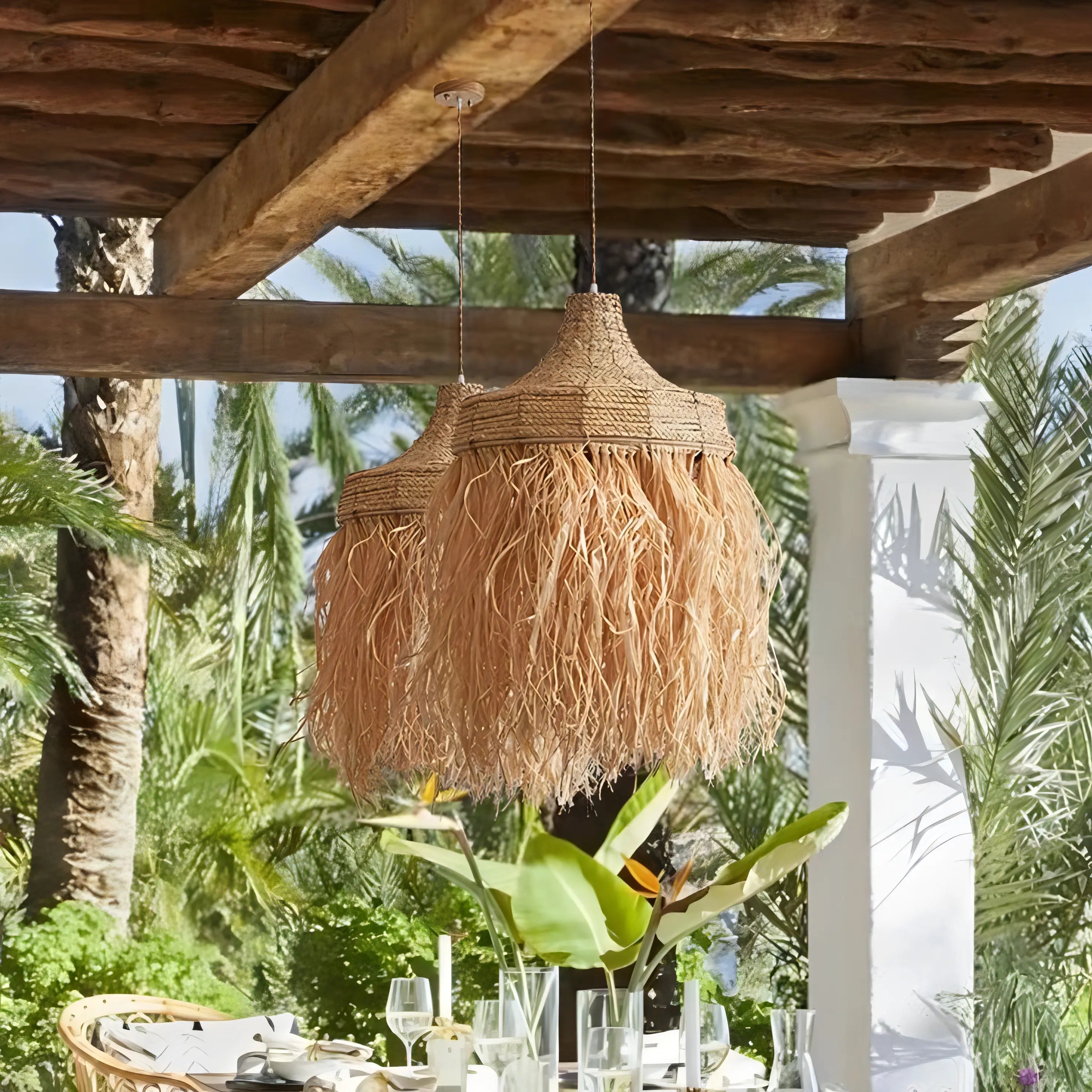 Katrina - Natural Grass Wicker Handmade Round Pendant Ceiling Light