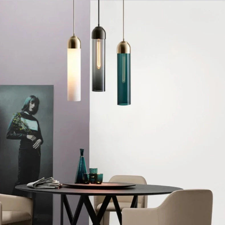 Murillo - Hanging Tube Coloured Glass Ceiling Pendant Light