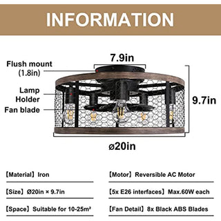 Amalie - Industrial Cage Ceiling Fan Light with Remote Control