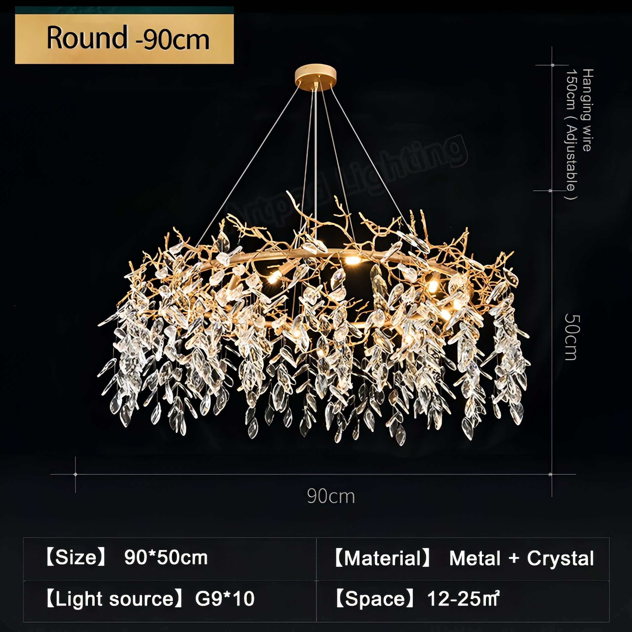 Azariah - Gold Tree Hanging Crystal Petal Ceiling Light Chandelier