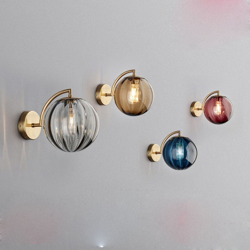 Bahadur - Glass Coloured Ball Shade Gold Wall Light