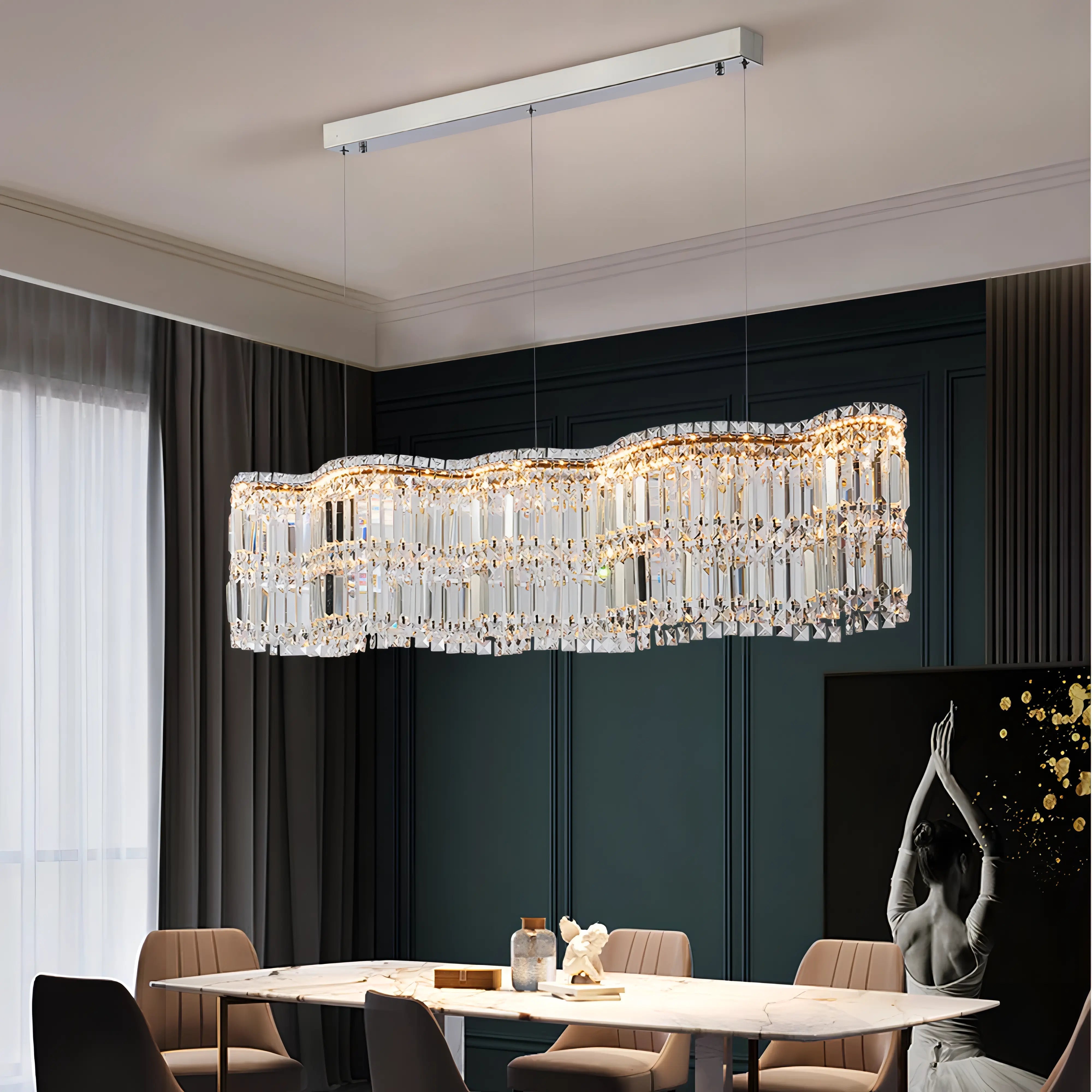 Aston - Crystal Wave Design Adjustable Ceiling Chandelier