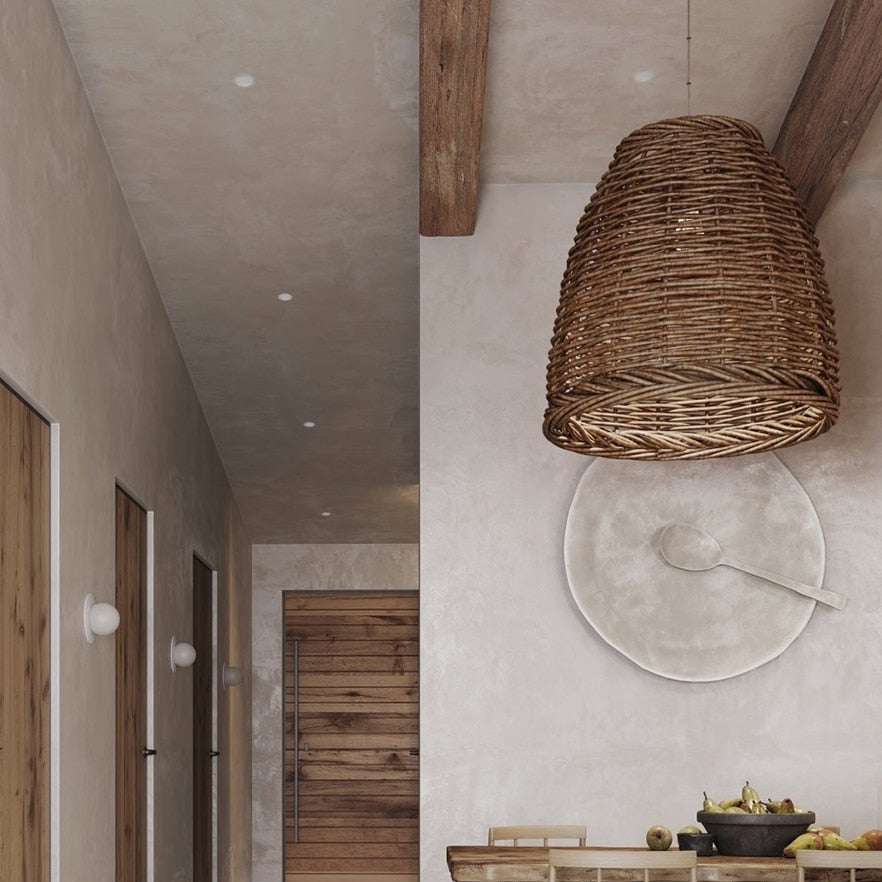 EKUA - Handmade Rattan Shade Round Pendant Ceiling Light