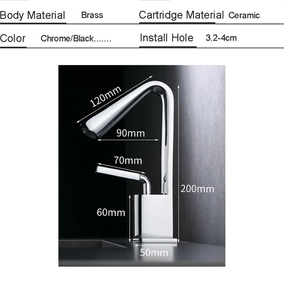 Ken - Modern Angular Spout Single Handle Bathroom Tap
