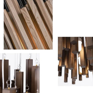 Ellis - Modern Round Wood Stick Hanging Ceiling Light