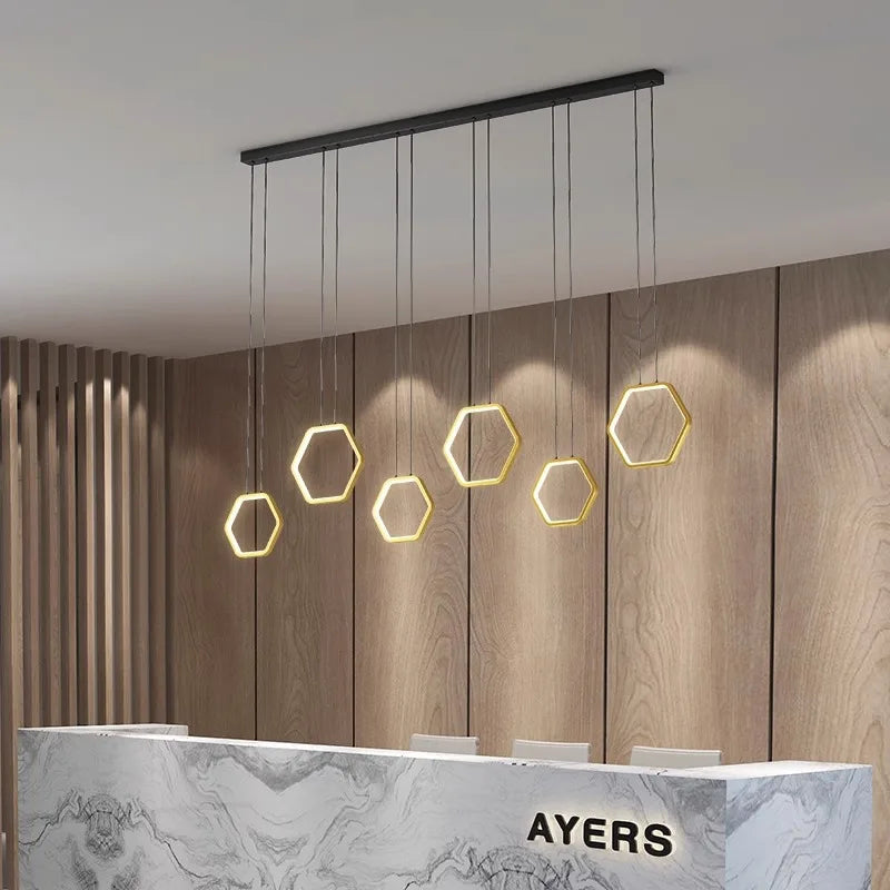 Glykeria - Modern Industrial Hexagon LED Multi Ring Hanging Ceiling Light