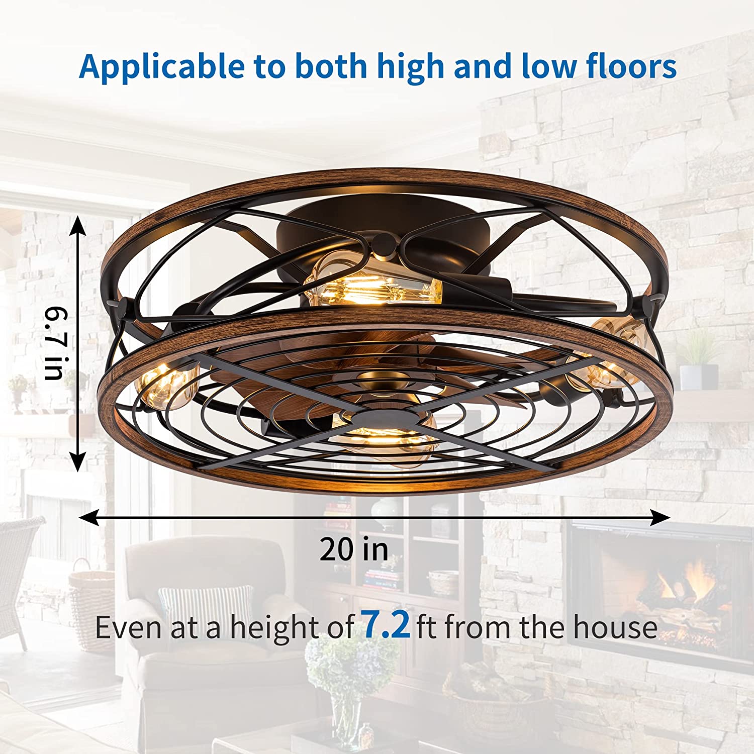 Zuri - Industrial Style Ceiling Fan with 4 Bulb Light