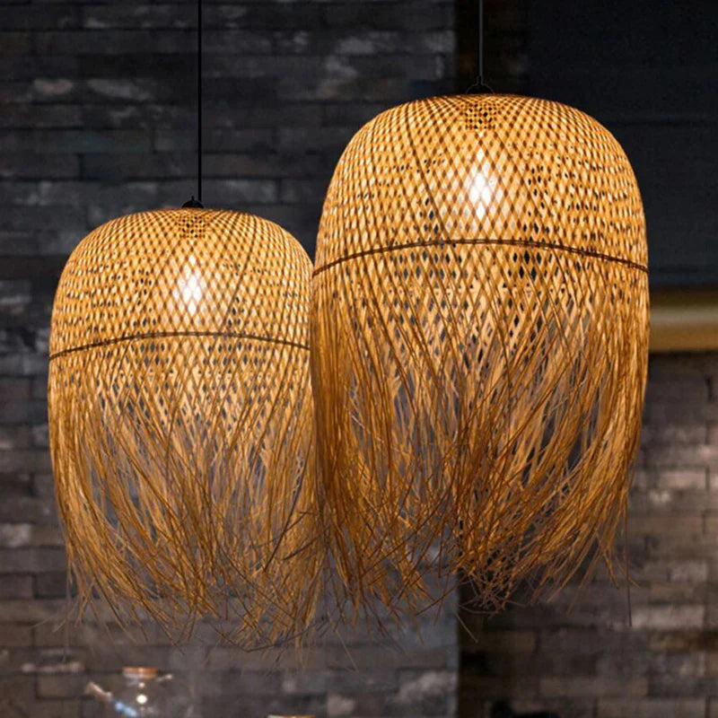 Rosalia - Natural Bamboo Wicker Rattan Tassel Hanging Pendant Ceiling Light