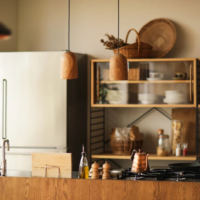 Ester - Modern Natural Wooden Walnut Dome Hanging Pendant Ceiling Light