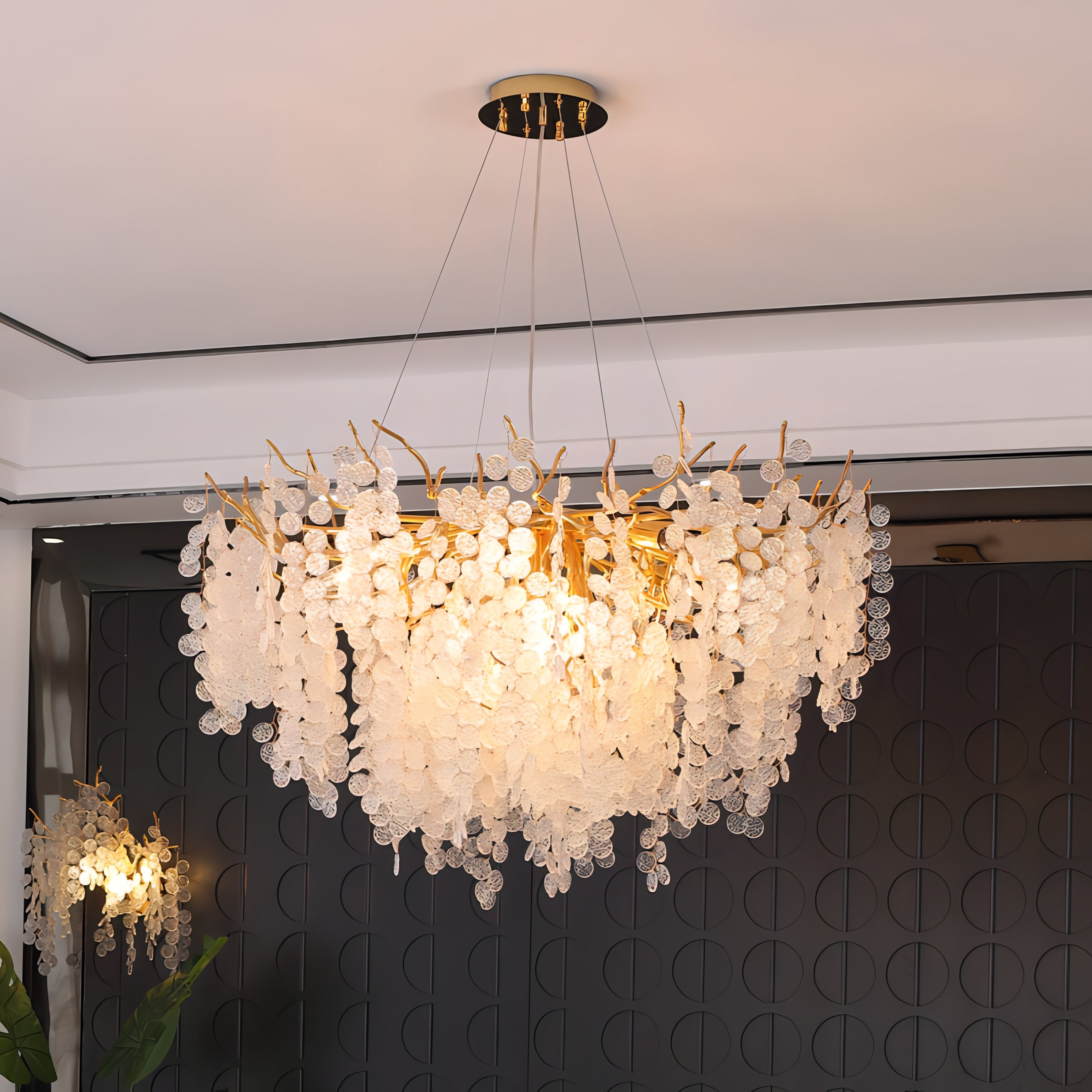 Layne - Glass Gold Tree Hanging Flower Petal Ceiling Light Chandelier