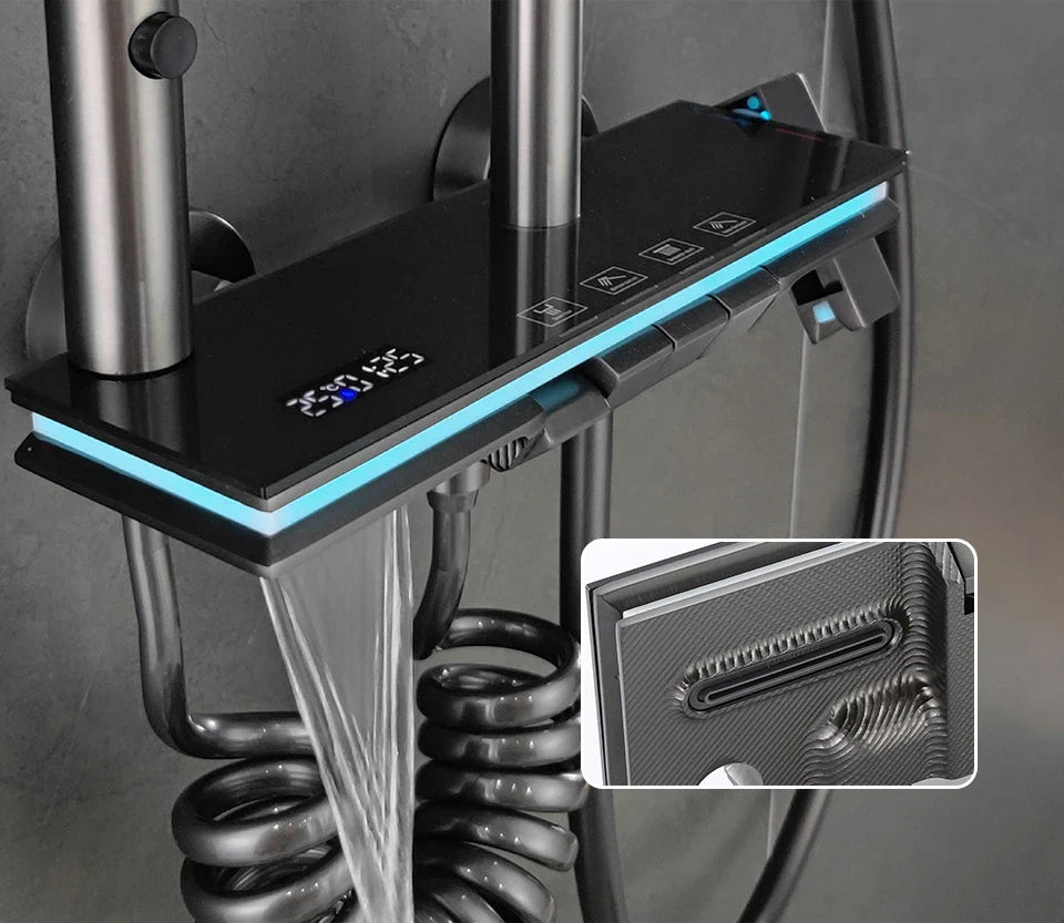 Desantis - Modern LED Rainfall Shower System with Temperature Display and Four Functions