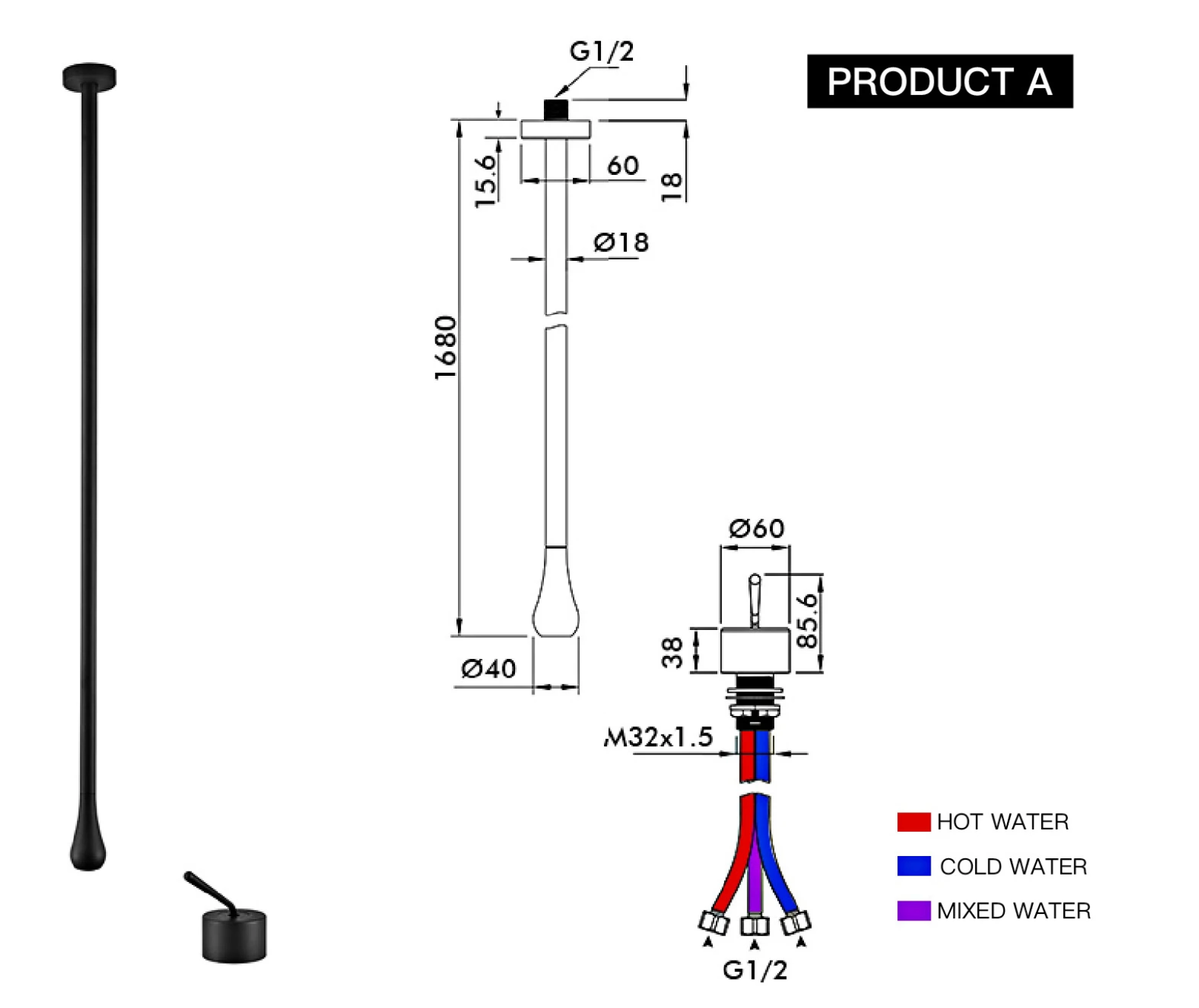 Akpabio - Ceiling Fixed Hanging Modern Basin Mixer Tap Single Lever