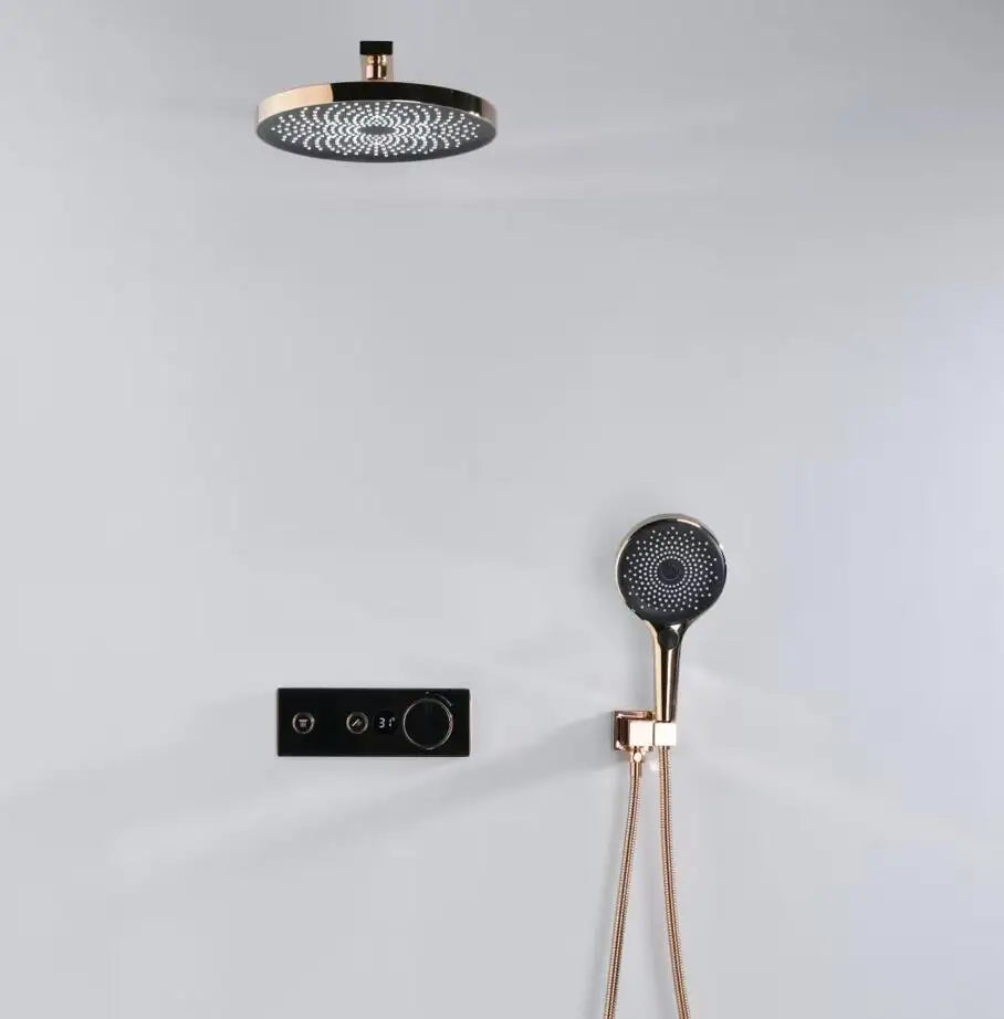 Dominick - Gold Thermostatic Shower Set with Digital Display and Dual Handle Controls