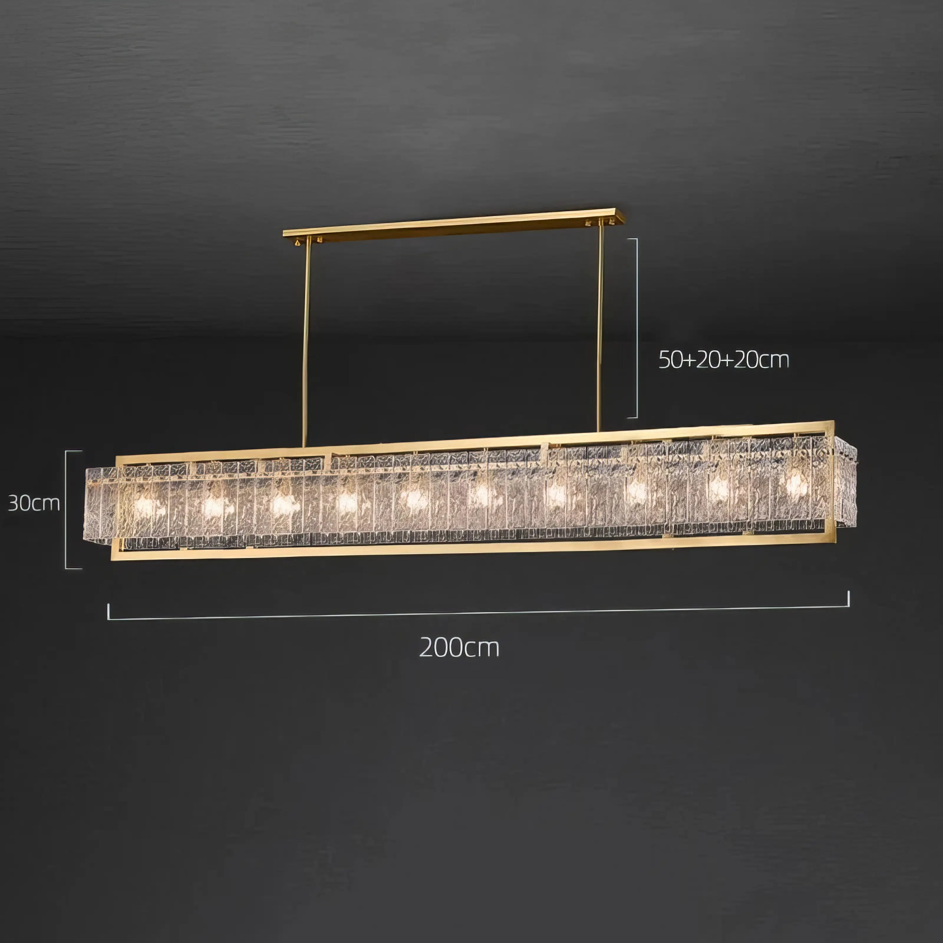 Greta - Rectangular Modern Glass Gold Frame Ceiling Chandelier