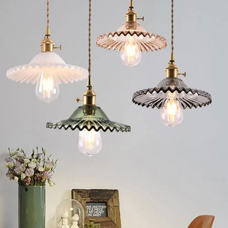 Maldonado - Adjustable Pattered Round Saucer Glass Pendant Ceiling Light