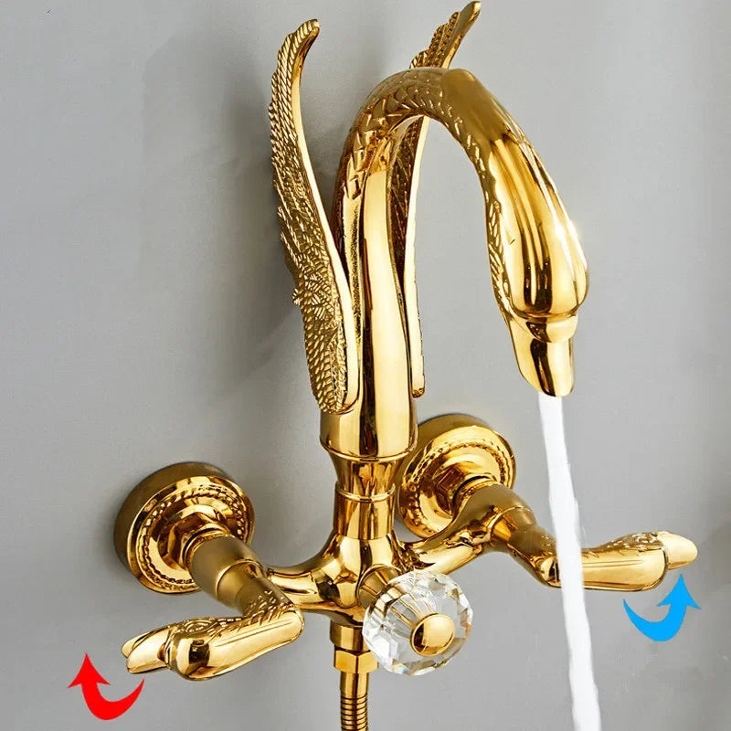 Goddard - Gold Swan Bathroom Rainfall Shower Set with Dual Handle Controls