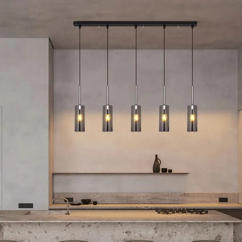 Neal - Modern Pendant Glass Hanging Pipe Round Row Ceiling Light