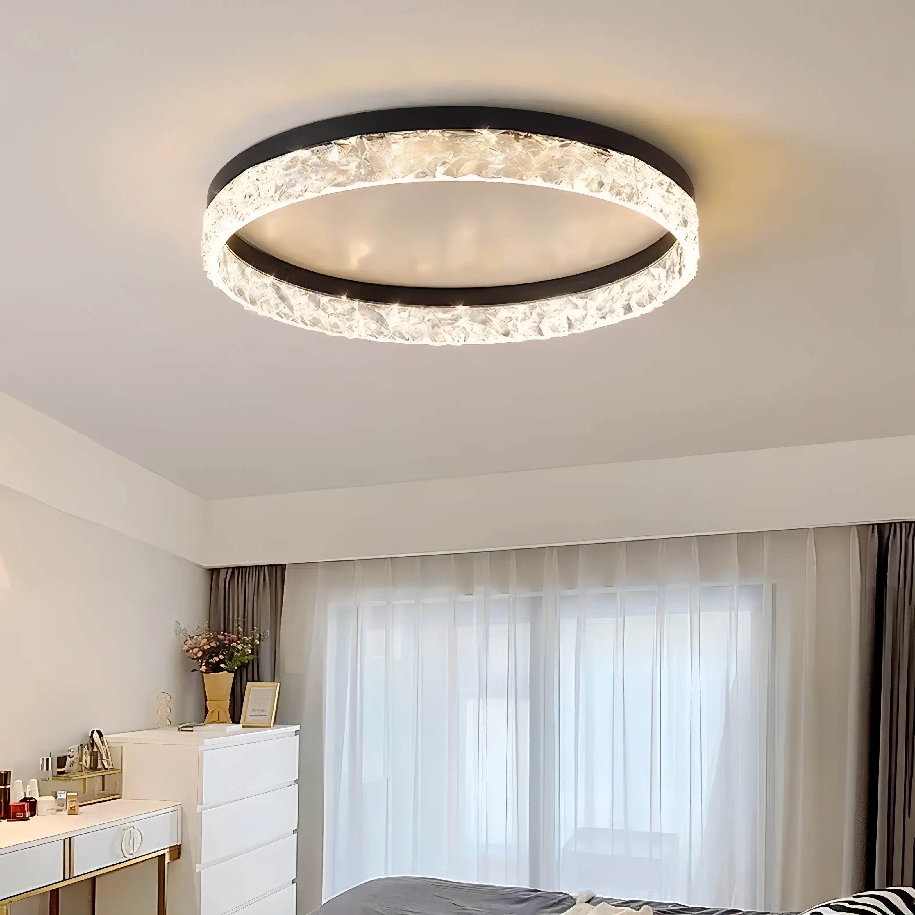 Ayesha - Modern Round Flush Mount Crystal Glass Dimmable Ceiling Light