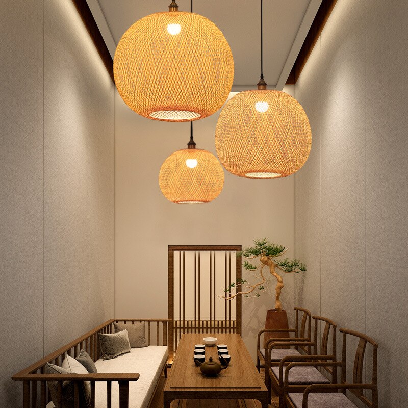 Adrienn - Handwoven Bamboo Round Shade Hanging Ceiling Light
