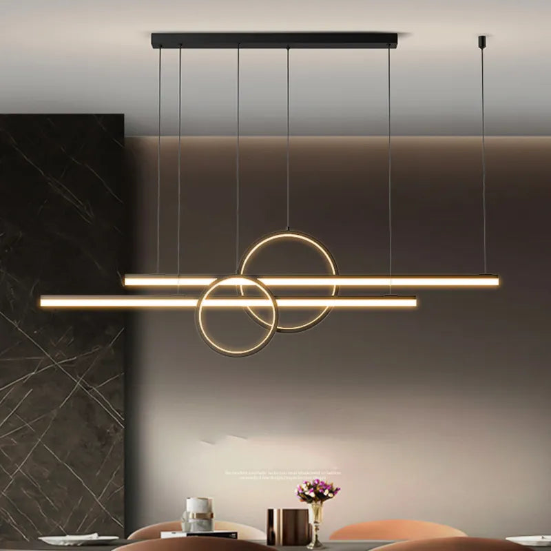 Evdokia - Modern Long Bar LED Double Ring Ceiling Light Chandelier