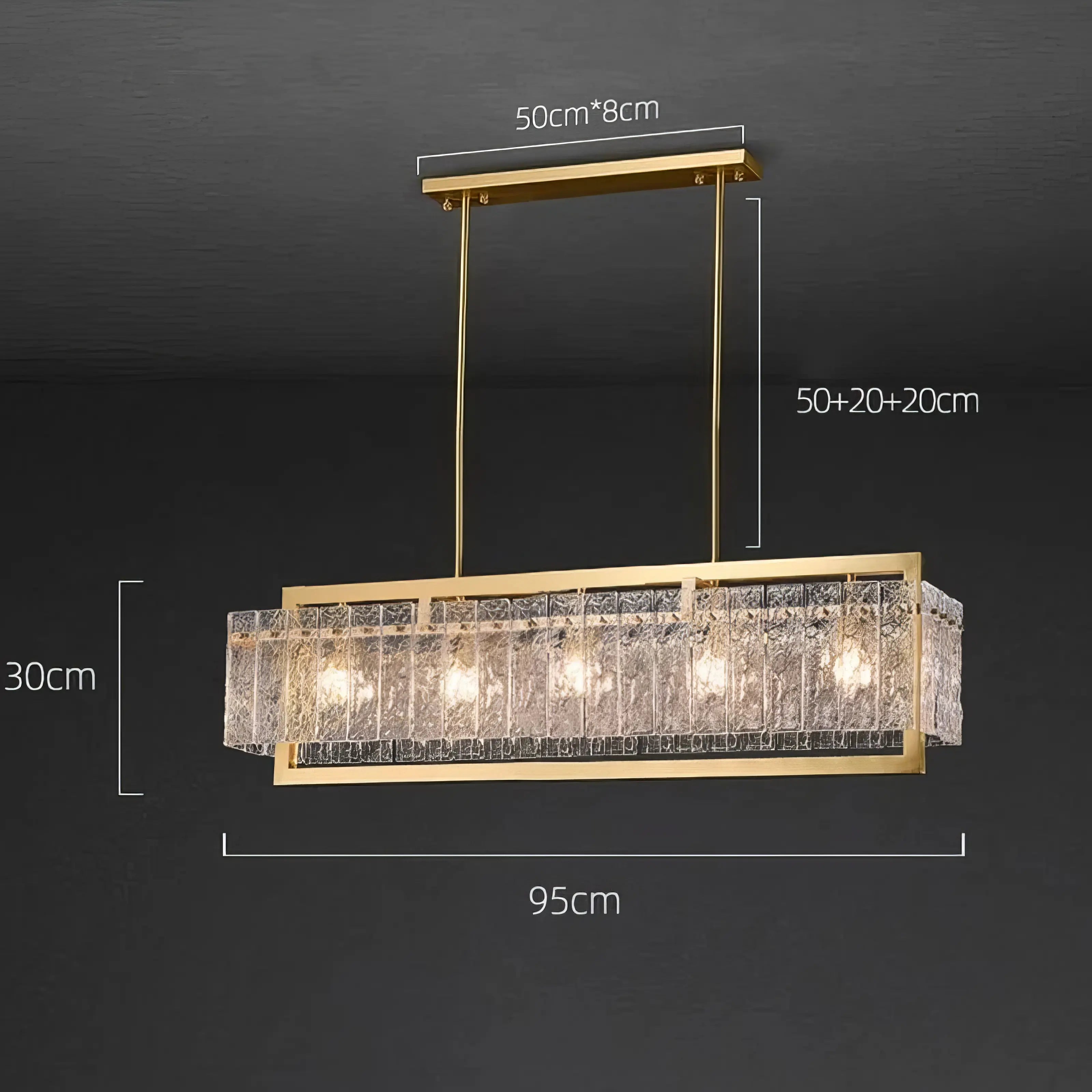 Greta - Rectangular Modern Glass Gold Frame Ceiling Chandelier