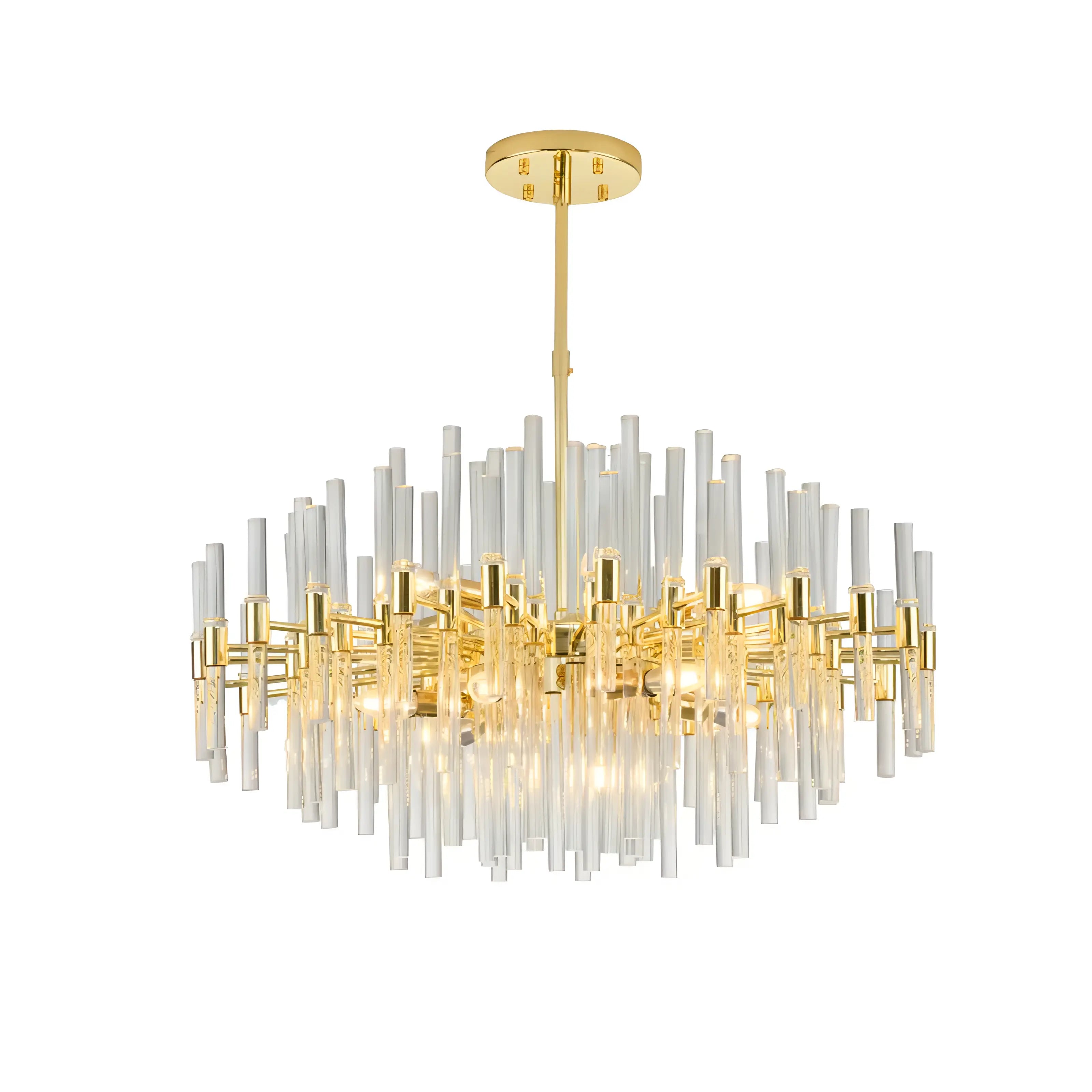 Sofia - Glass Crystal Tubes Round Gold Ceiling Chandelier
