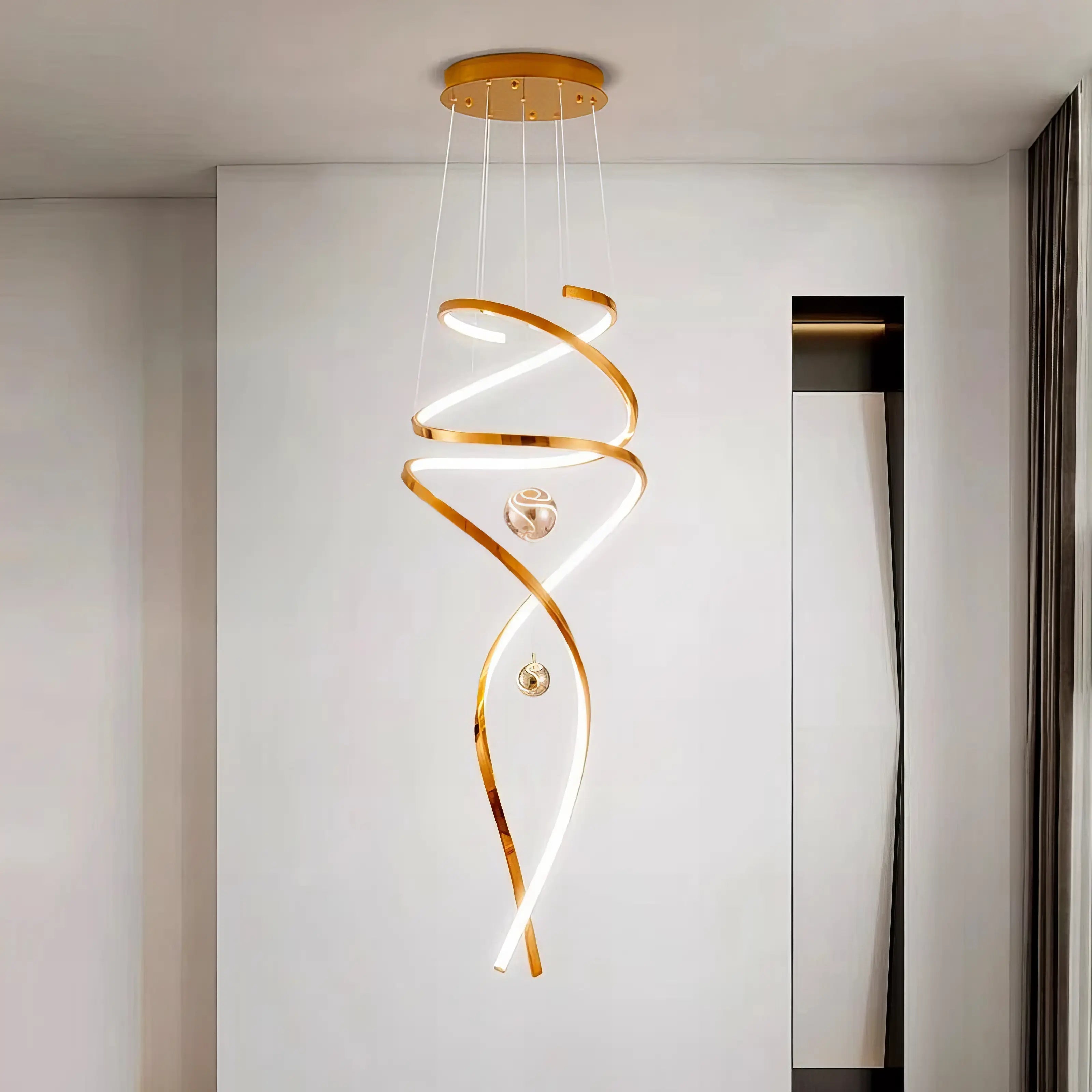 Rebecca - Modern Hanging Spiral Rose Gold Chandelier