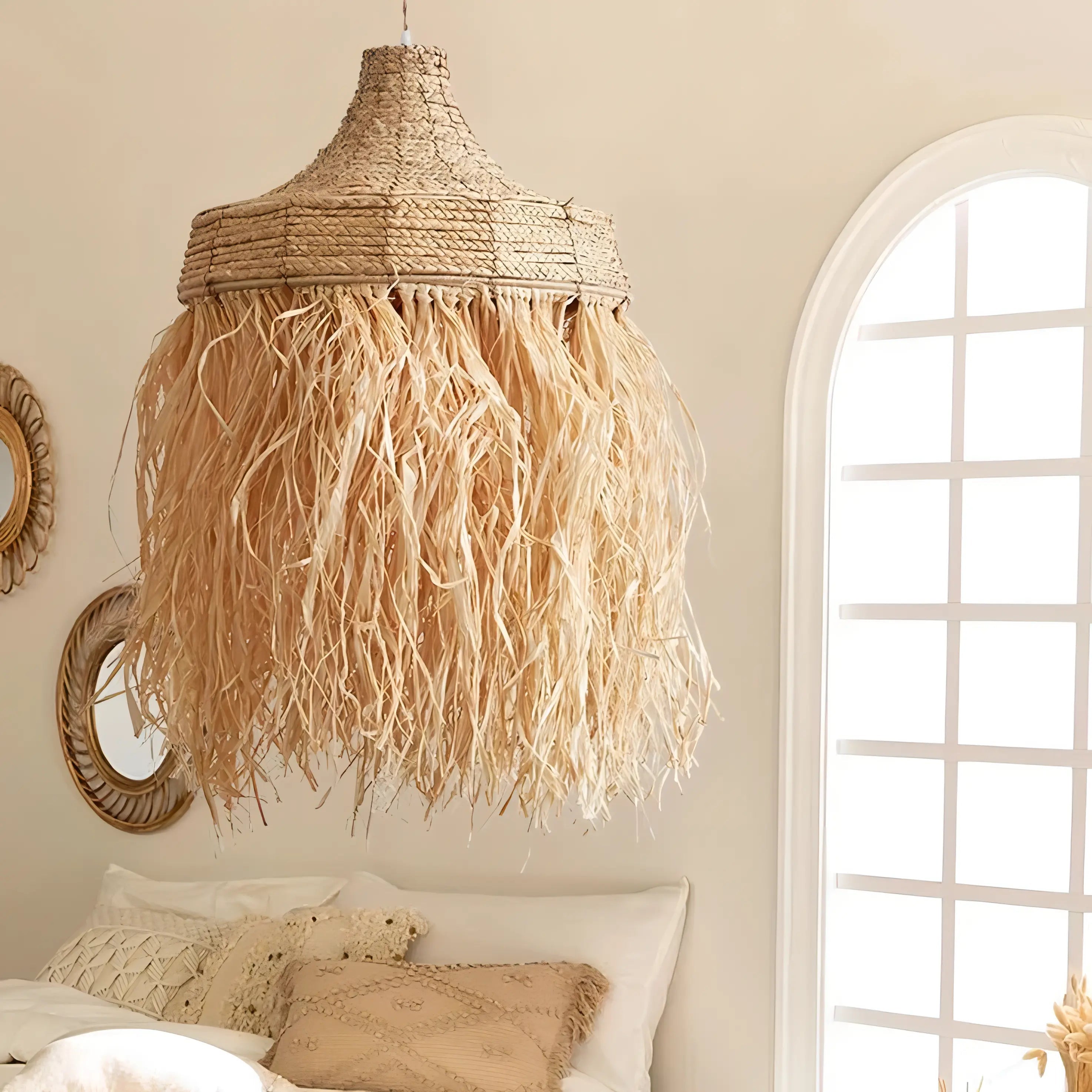 Katrina - Natural Grass Wicker Handmade Round Pendant Ceiling Light