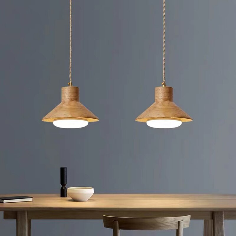 BABIRYE - Wood Cone Adjustable Cord Pendant Ceiling Light