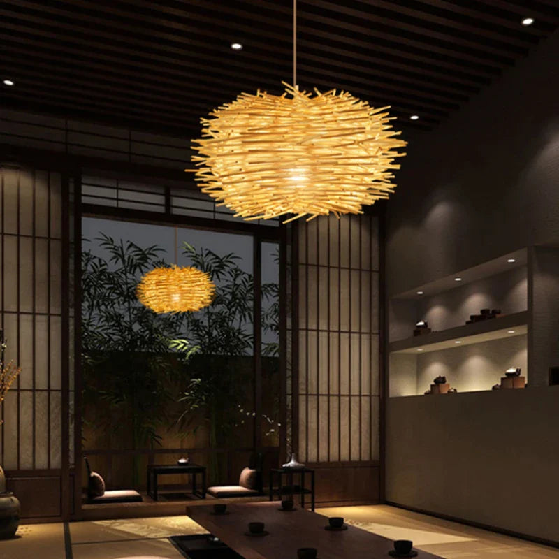 Pardo - Japanese Wooden Nest Hanging Pendant Ceiling Light