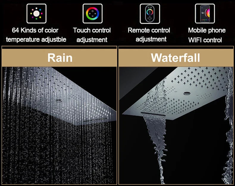 Kaur - Modern LED Stainless Steel Ceiling Mounted Shower Panel with Phone Control