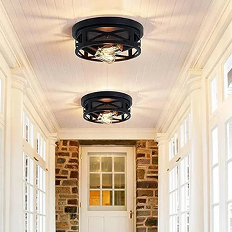 Dayanara - Modern Circular Criss Cross Integrated Black Flush Mount Ceiling Light