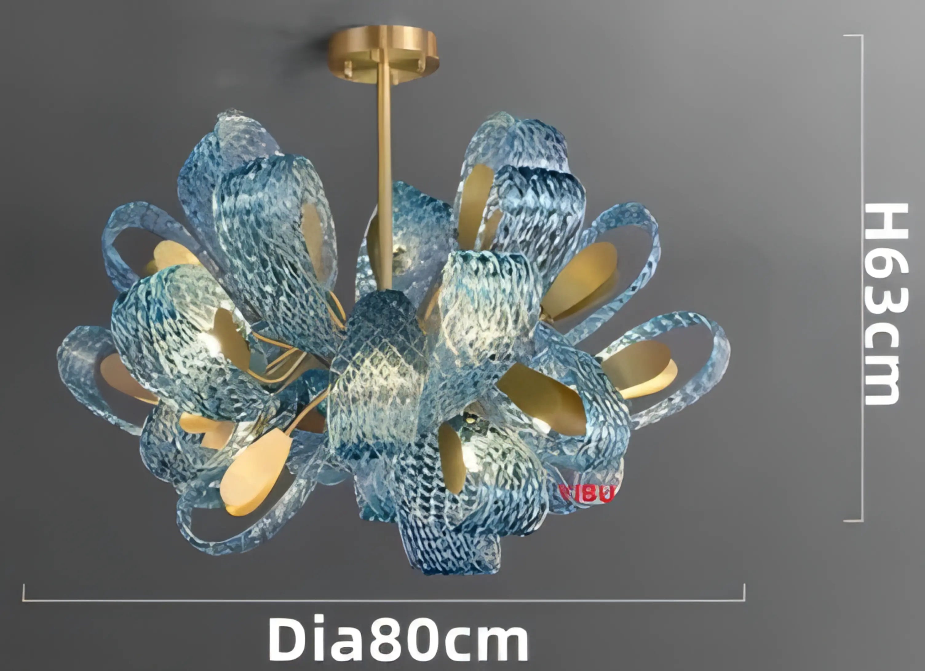 Piper - Blue Patterned Glass Gold Body Crystal Hanging Chandelier