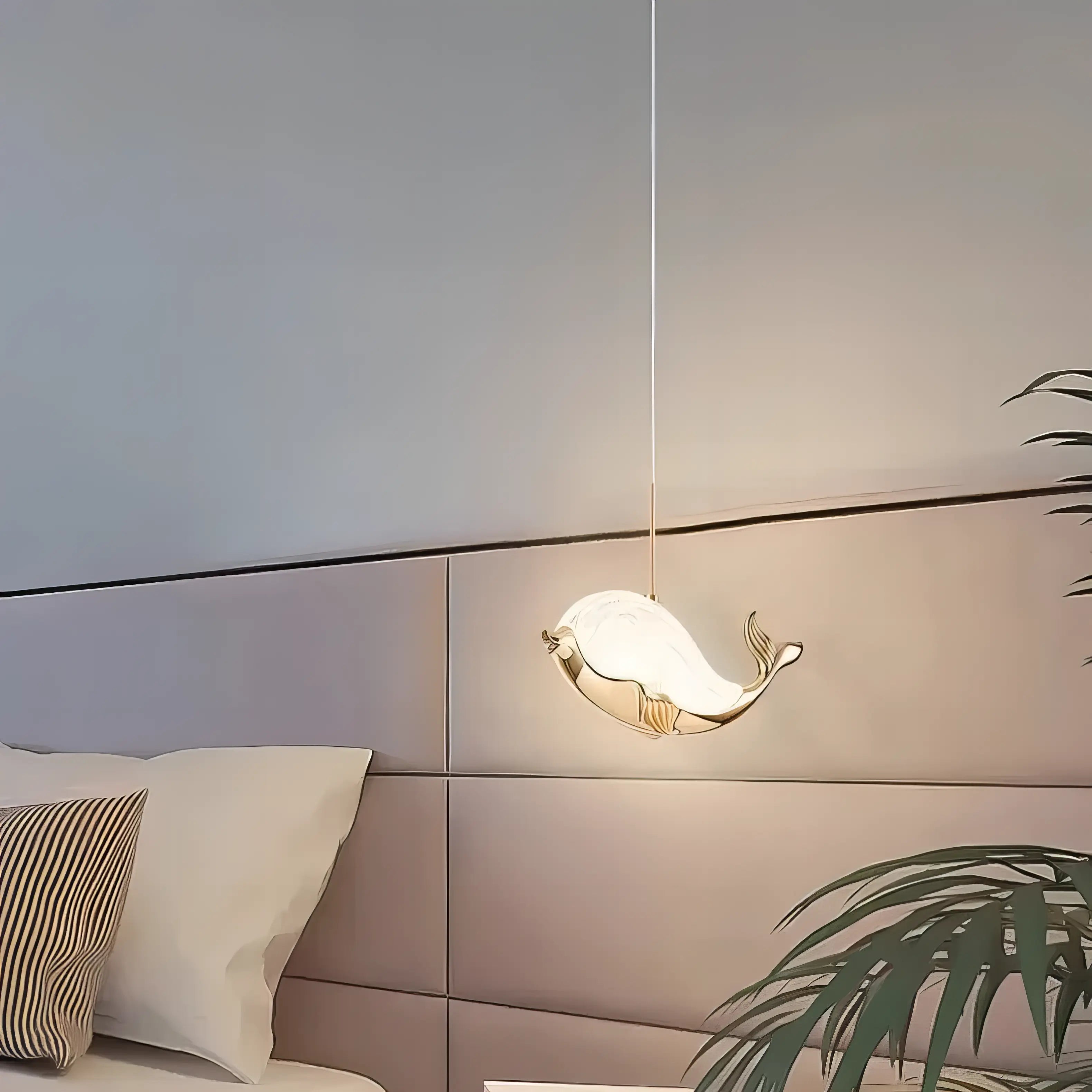 Rondio - Gold Dolphin/Whale Pendant Hanging Ceiling Light