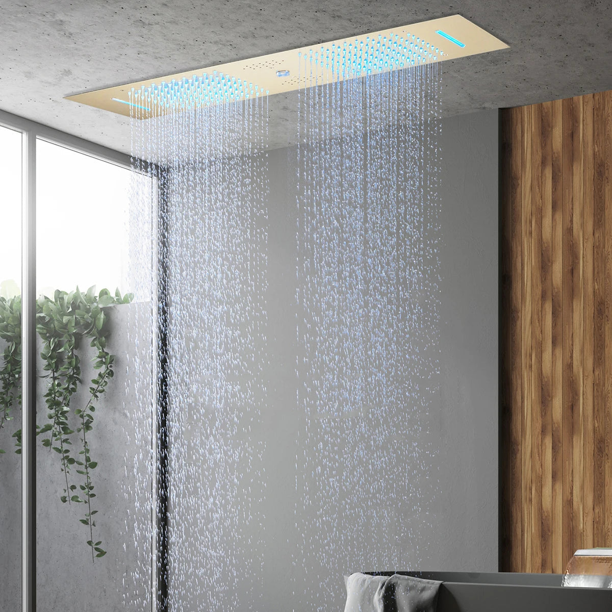 Kaur - Modern LED Stainless Steel Ceiling Mounted Shower Panel with Phone Control
