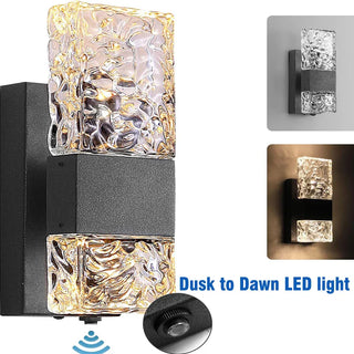 Makenzi - Modern LED Patterned Glass Outdoor Wall Light with Light Sensor