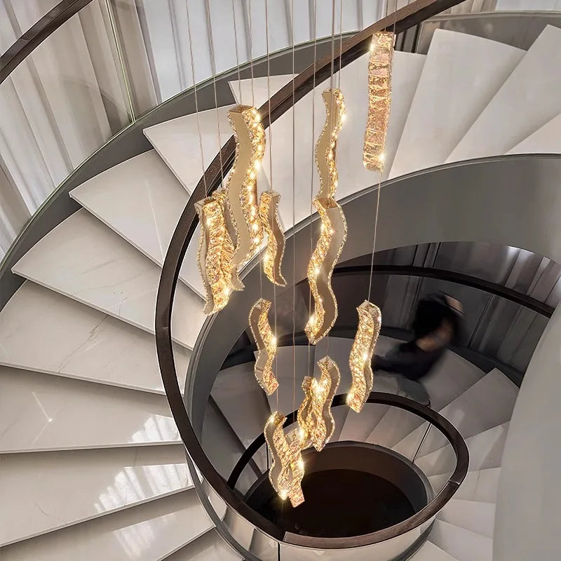 Britney - Crystal Gold Wave Strip Hanging Chandelier