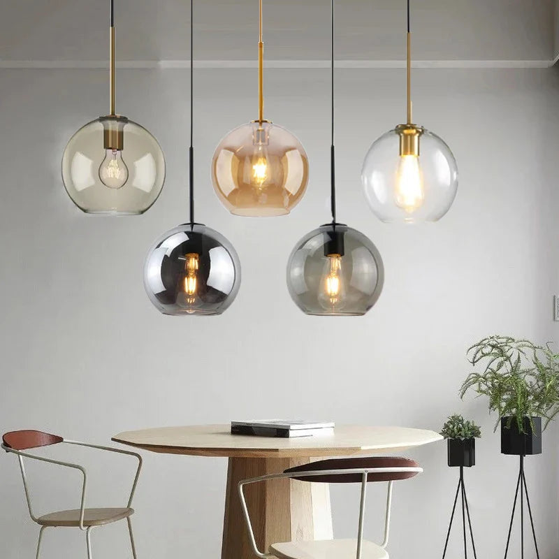 Longan - Modern Industrial Glass Coloured Ball Hanging Pendant Ceiling Light