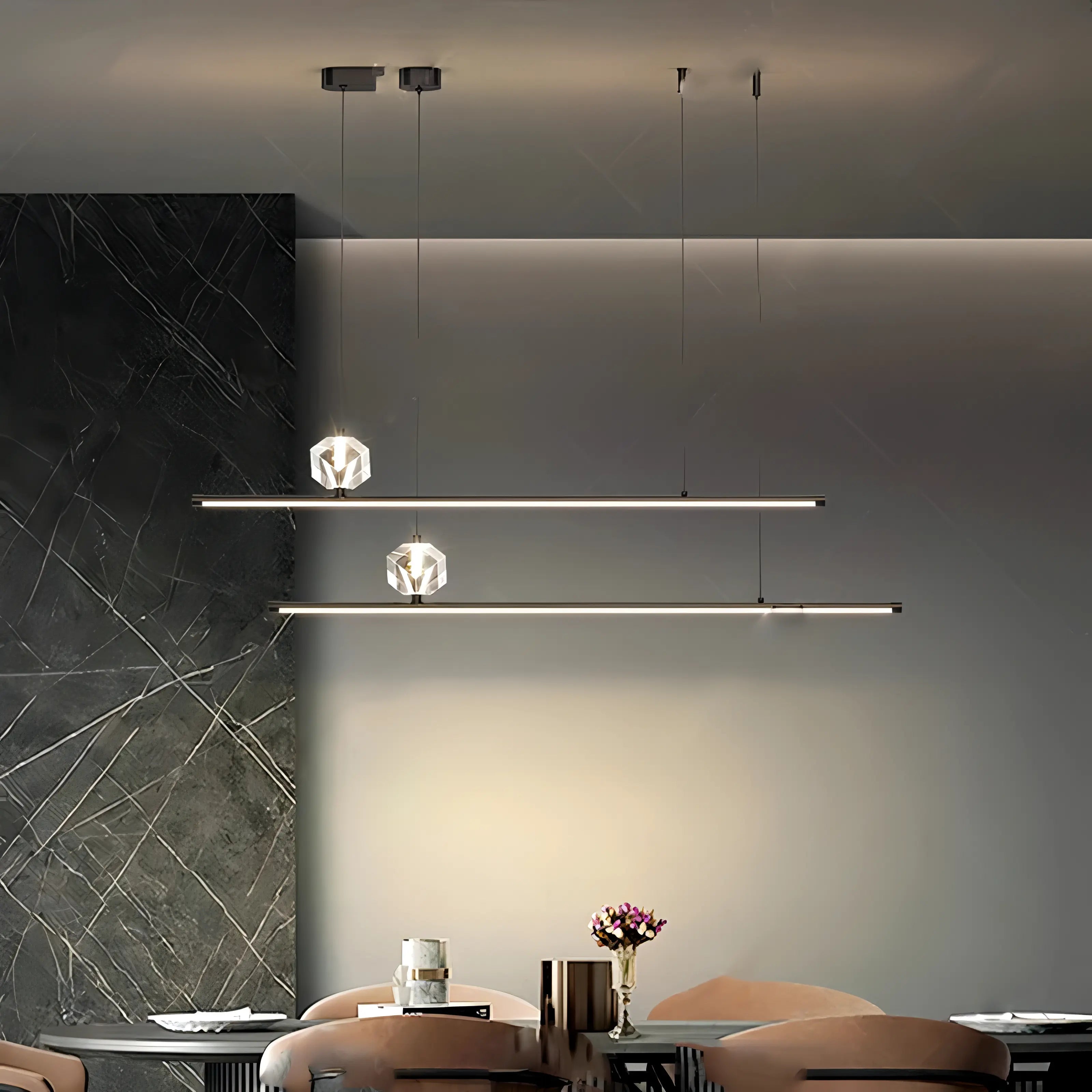 Ivonne - Minimalist Thin Beam Crystal Hanging Pendant Ceiling Light
