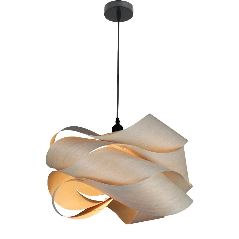 Matia - Asian Wood Curved Pendant Ceiling Light