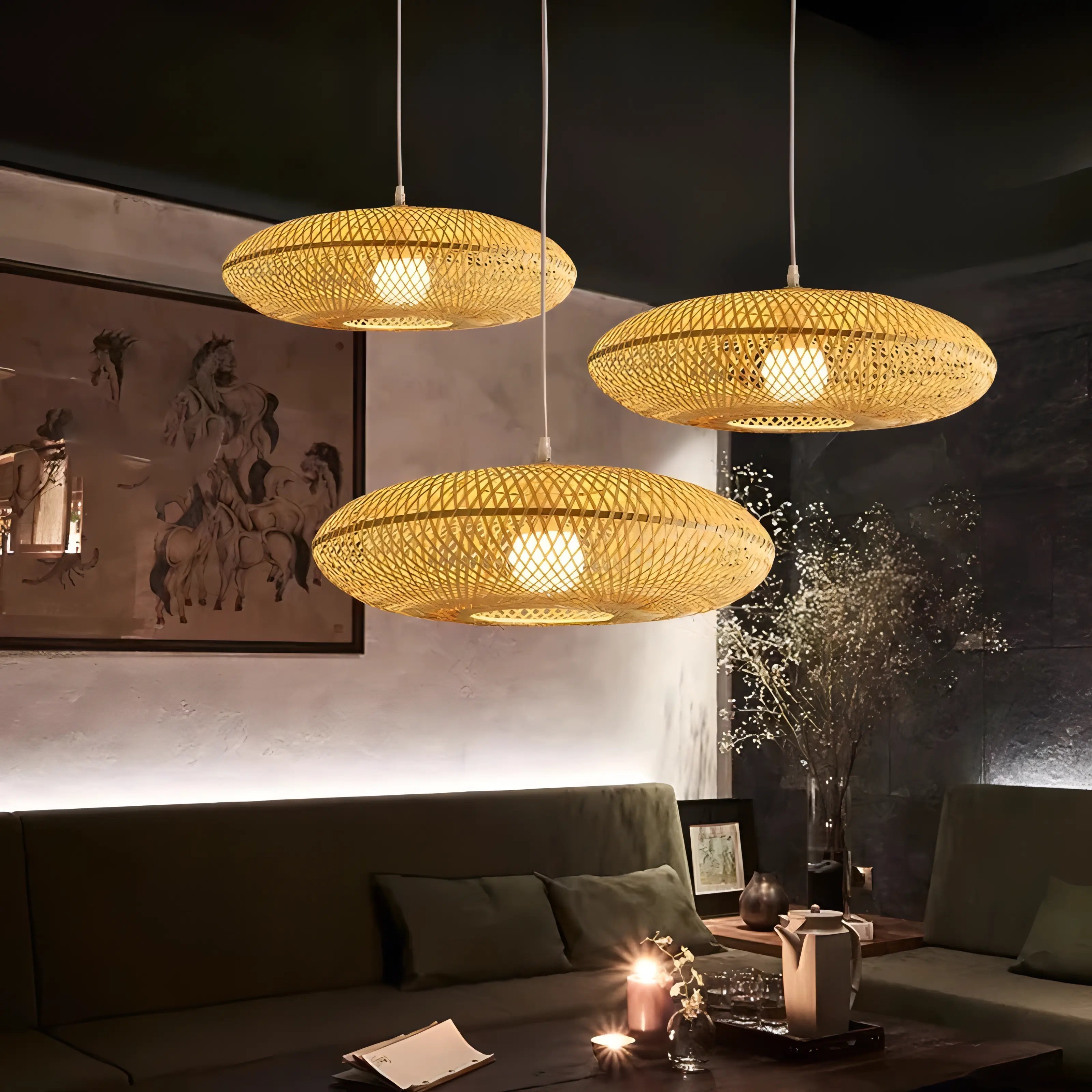 Clemencia - Handmade Rattan Woven Bamboo Oval Hanging Pendant Ceiling Light