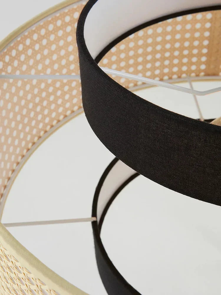 Bolaños - Layered Perforated Woven Cylindrical Hanging Pendant Ceiling Light