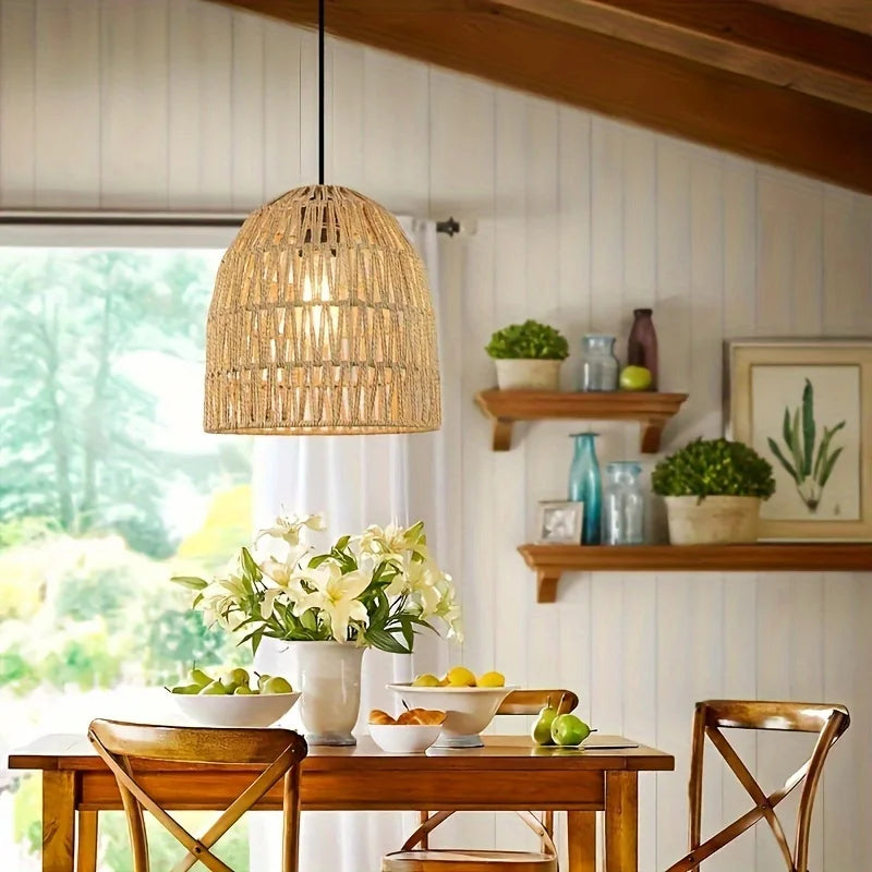 Cecilio - Bamboo Weaving Perforated Dome Hanging Pendant Ceiling Light