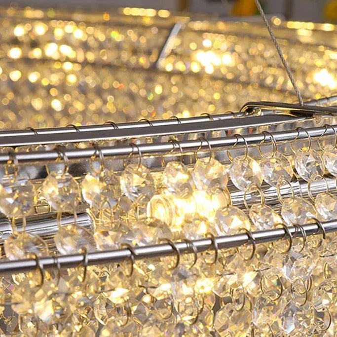 Sage - Long Wave K9 Crystal Silver Hanging Ceiling Chandelier