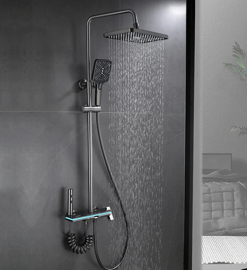 Desantis - Modern LED Rainfall Shower System with Temperature Display and Four Functions