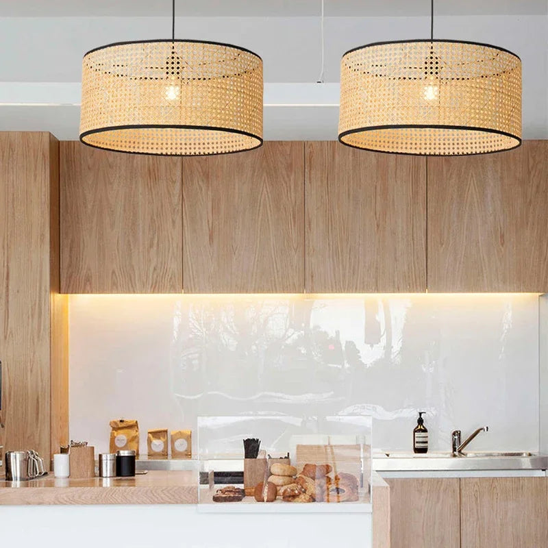 Homero - Perforated Handwoven Bamboo Black Hanging Pendant Ceiling Light