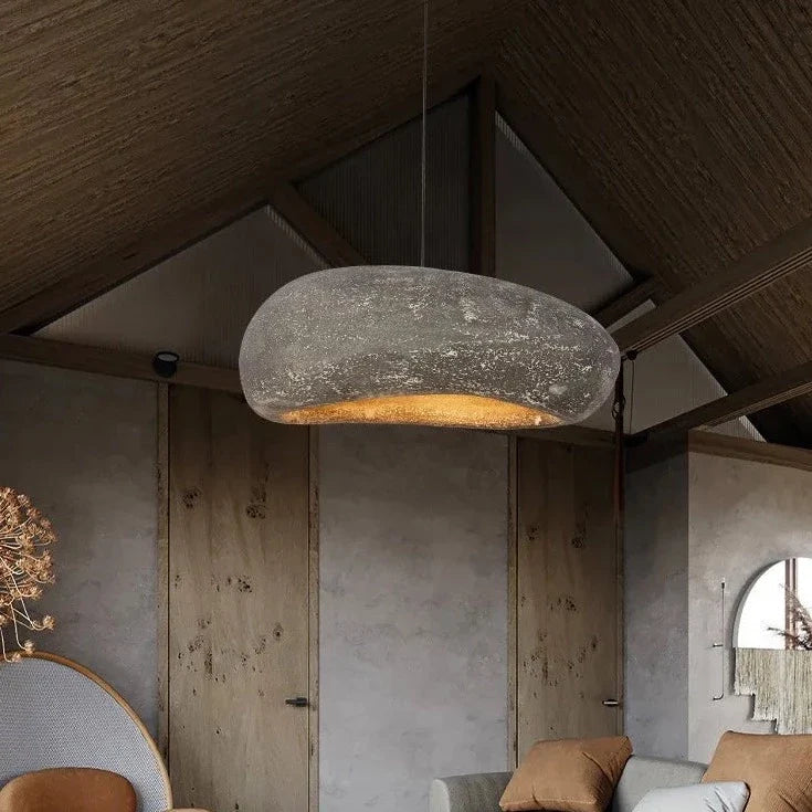 Frona - Wabi-Sabi Round Rock Style Hanging Pendant Ceiling Light