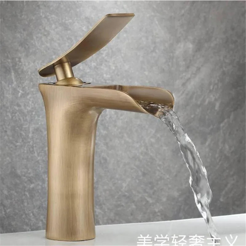 Nautica - Antique Brass Waterfall Hot/Cold Mixer Basin Tap